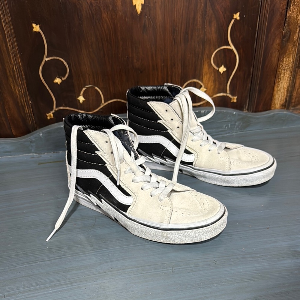 Vans Black and Cream High-Top Sneakers